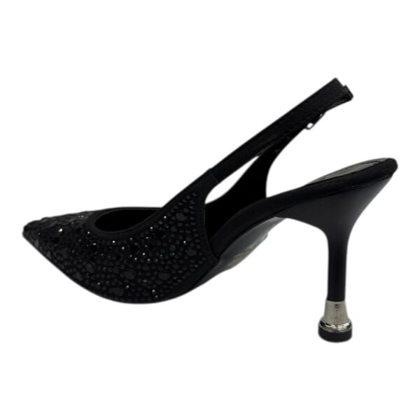 Siyah Taş Detaylı İnce Metal Topuklu Ayyakabı