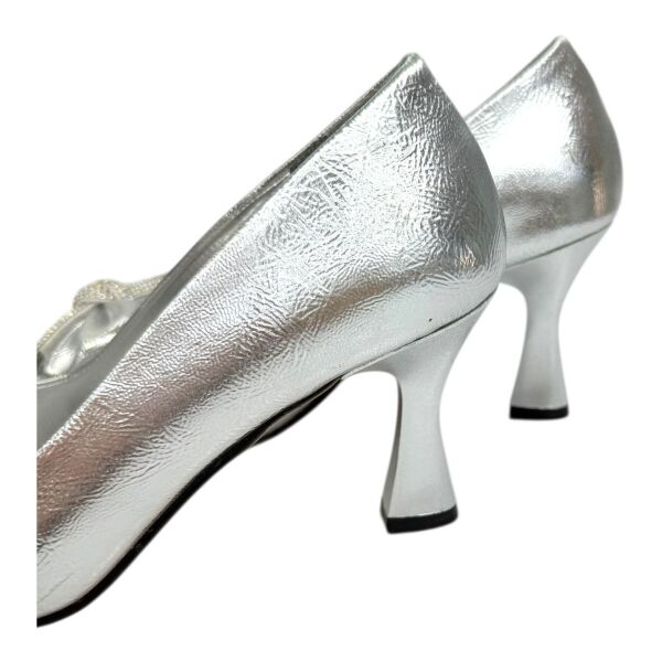 Gümüş  Rugan Fiyonklu Topuklu Ayakkabı