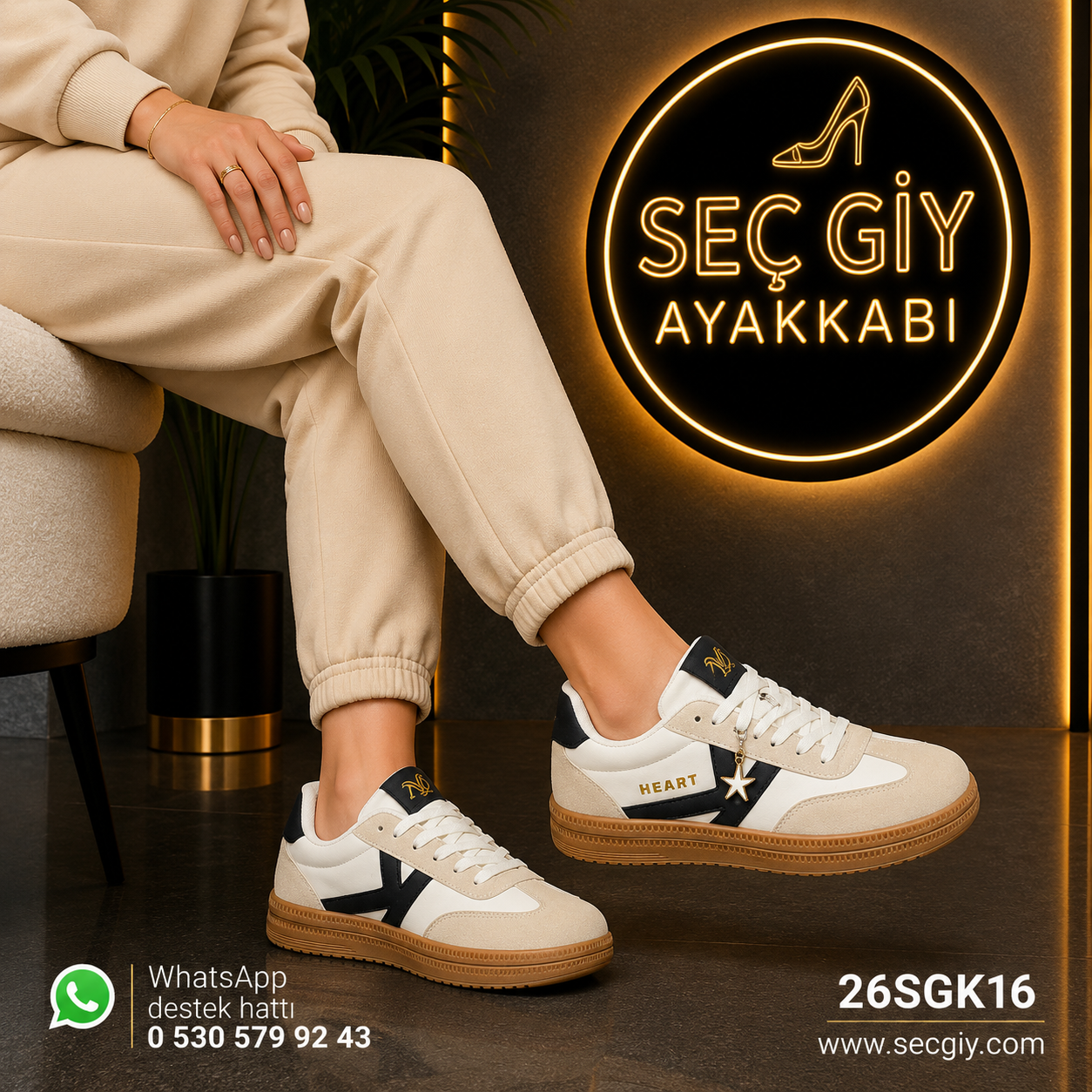 Krem Siyah Yıldız Aksesuarlı Kadın Spor Ayakkabı – Taba Taban Günlük Sneaker