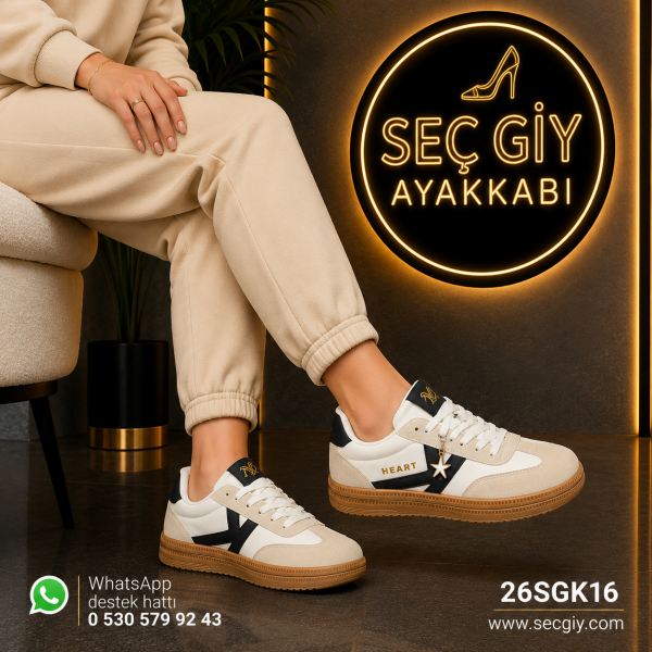 Krem Siyah Yıldız Aksesuarlı Kadın Spor Ayakkabı – Taba Taban Günlük Sneaker
