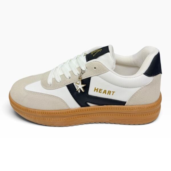 Krem Siyah Yıldız Aksesuarlı Kadın Spor Ayakkabı – Taba Taban Günlük Sneaker