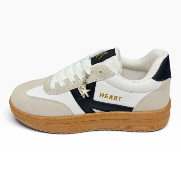 Krem Siyah Yıldız Aksesuarlı Kadın Spor Ayakkabı – Taba Taban Günlük Sneaker