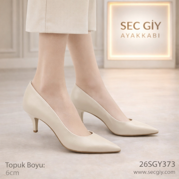 Bej Klasik Sivri Burun Kadın Topuklu Ayakkabı