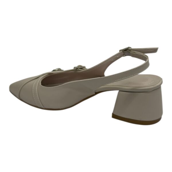 Bej Tokalı İnce Bantlı Orta Kalın Topuklu Ayakkabı