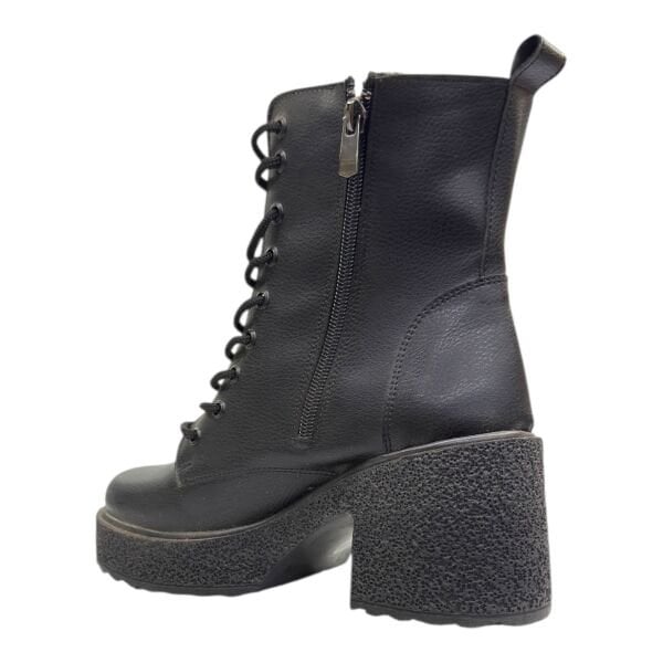 Siyah Kadın Bağcıklı Yüksek Topuklu Bot Kalın Dokulu Platform Taban