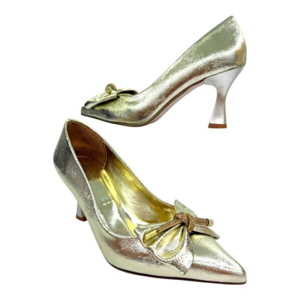 Gold Rugan Fiyonklu Topuklu Ayakkabı(Kopya)