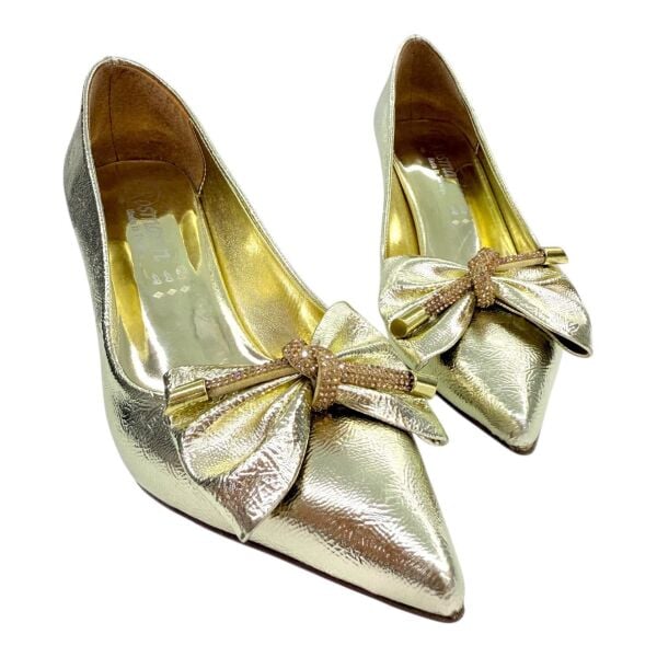 Gold Rugan Fiyonklu Topuklu Ayakkabı(Kopya)