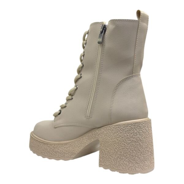 Bej Kadın Bağcıklı Yüksek Topuklu Bot Kalın Dokulu Platform Taban