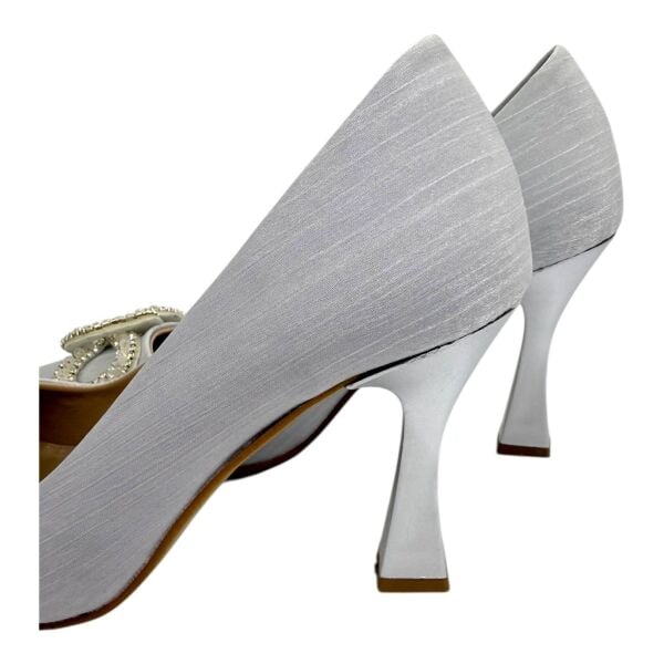 Taş Tokalı Saten  Gümüş Topuklu Ayakkabı