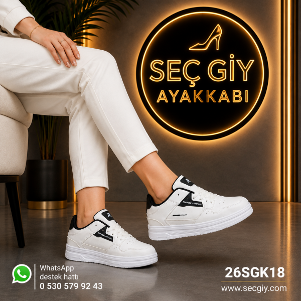 Beyaz Siyah Detaylı Kadın Spor Ayakkabı – Günlük Rahat Sneaker