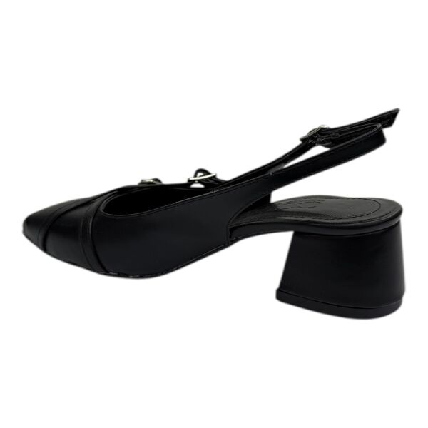 Siyah Tokalı İnce Bantlı Orta Kalın Topuklu Ayakkabı