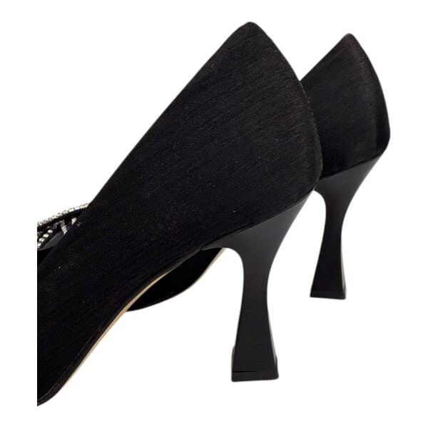 Taş Tokalı Saten  Siyah Topuklu Ayakkabı