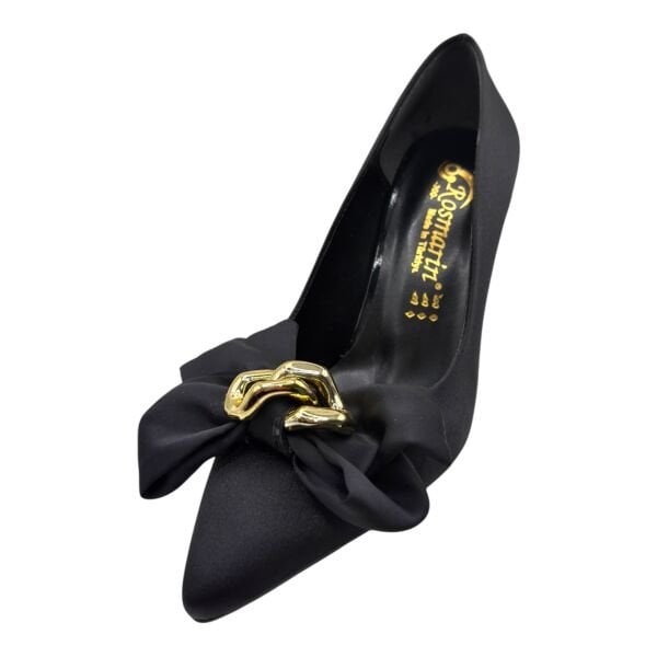 Fiyonklu Siyah Bayan Topuklu Ayakkabı – 7 cm İnce Topuk