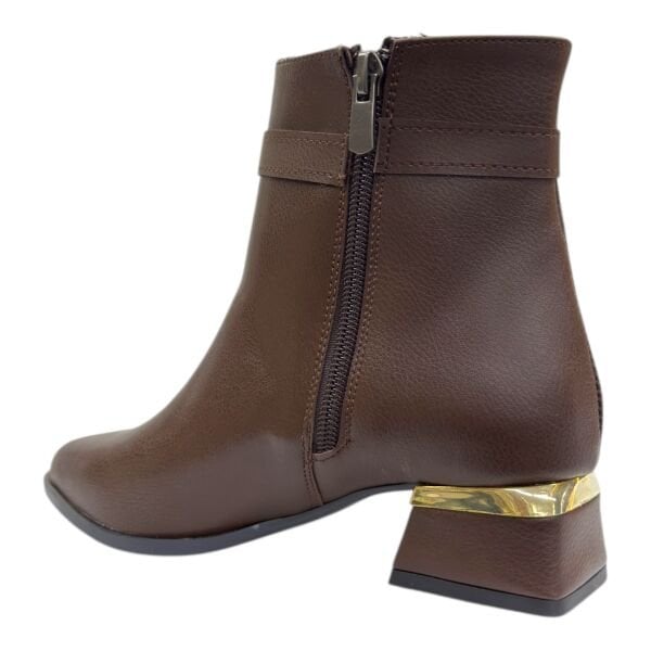 Kahverengi Kadın V Tokalı Metal Detaylı Kısa Topuklu Bilek Bot