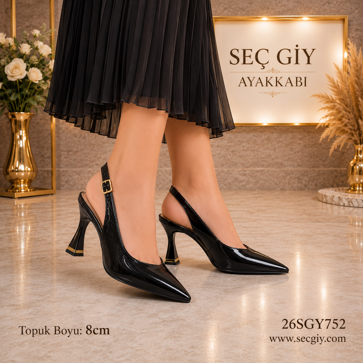 Kadın Siyah Rugan Stiletto Topuklu Ayakkabı