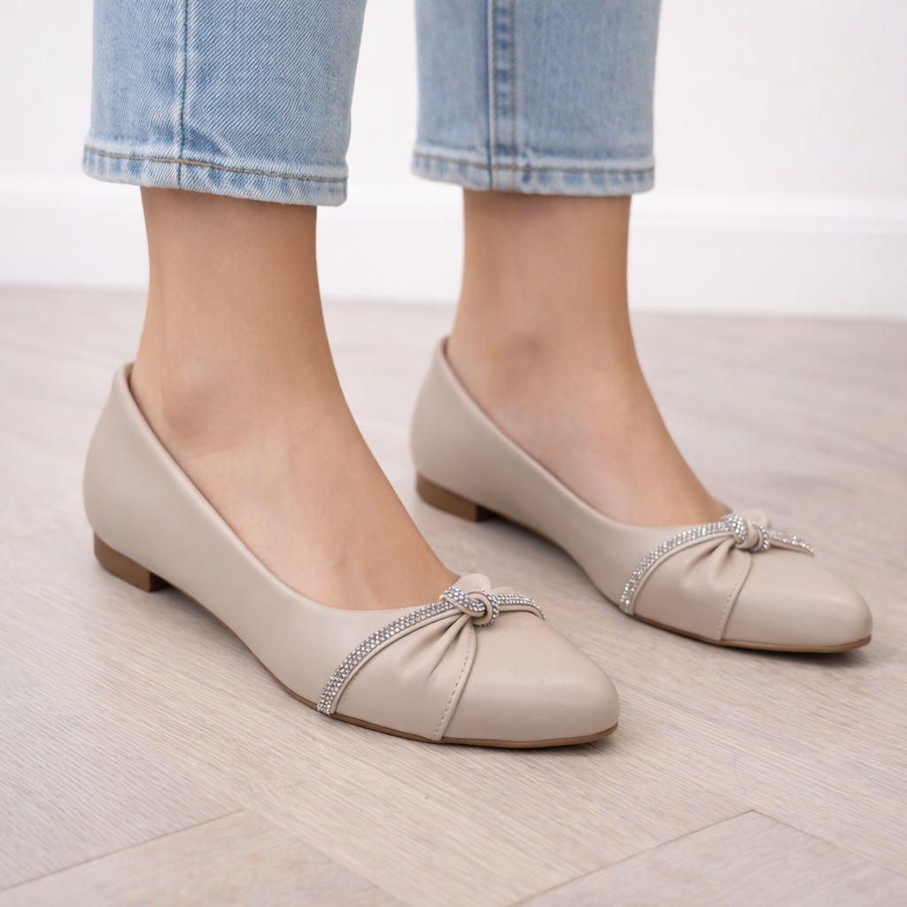 Bej Taşlı Fiyonk Detaylı Şık Babet