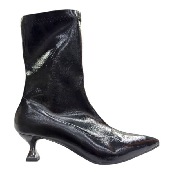 Parlak Dokulu İnce Topuklu Sivri Burun Kadın Bilek Bot – Siyah