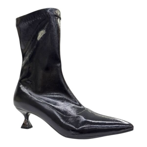 Parlak Dokulu İnce Topuklu Sivri Burun Kadın Bilek Bot – Siyah
