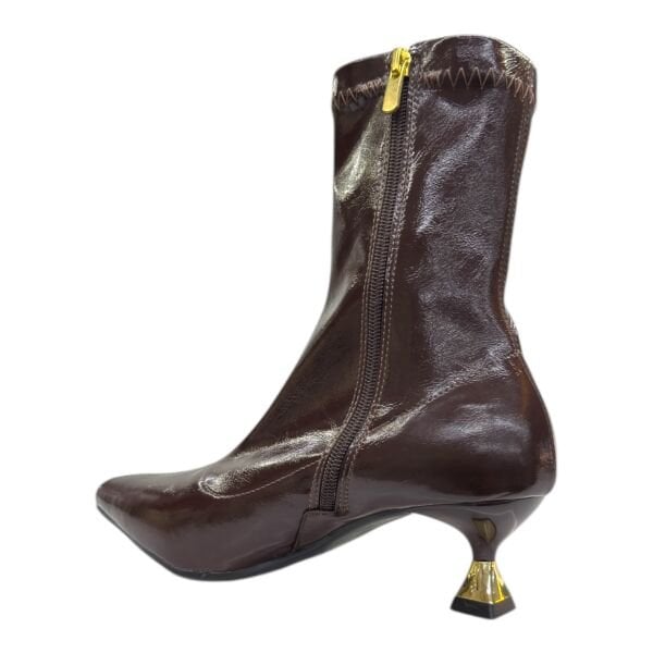 Parlak Dokulu İnce Topuklu Sivri Burun Kadın Bilek Bot – Kahverengi