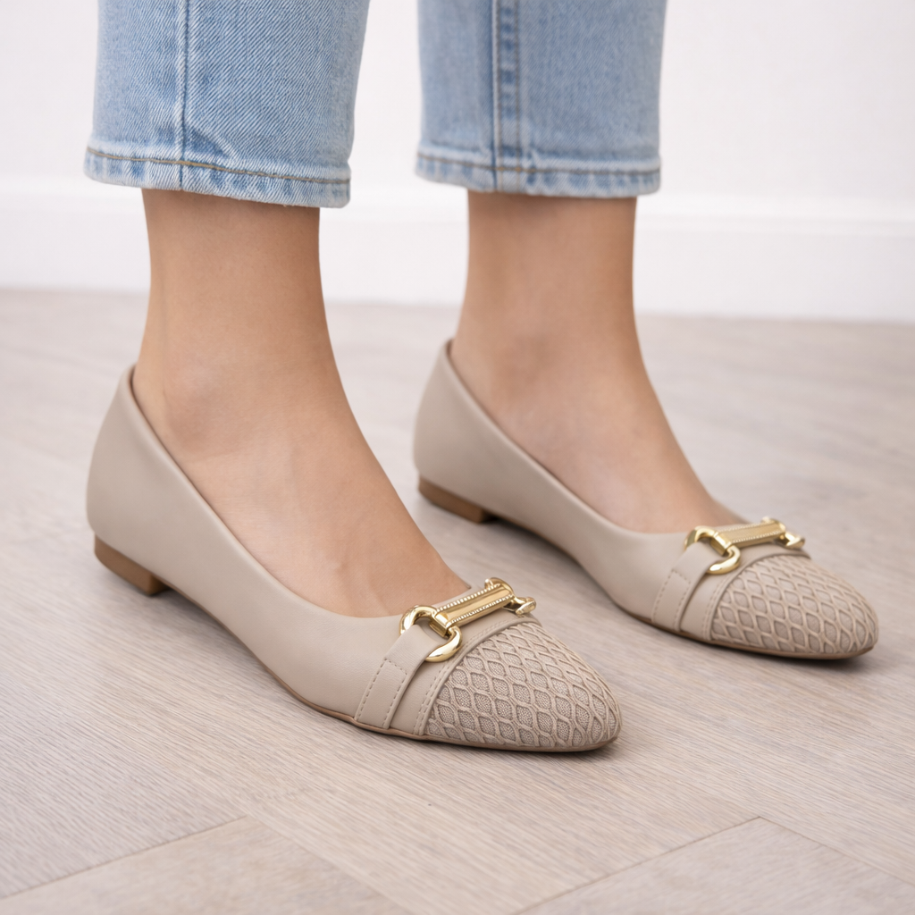 Bej Zincir Detaylı Fileli Babet