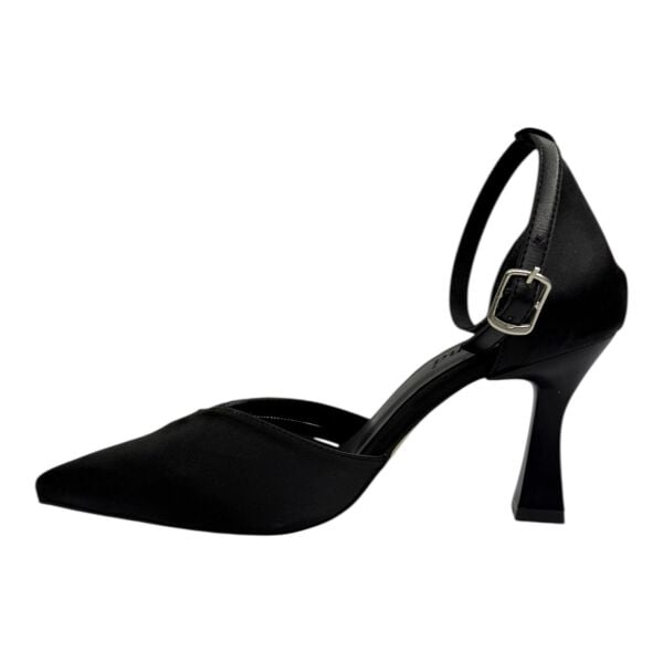 Saten Siyah Taşlı Topuklu Gelin Ayakkabısı