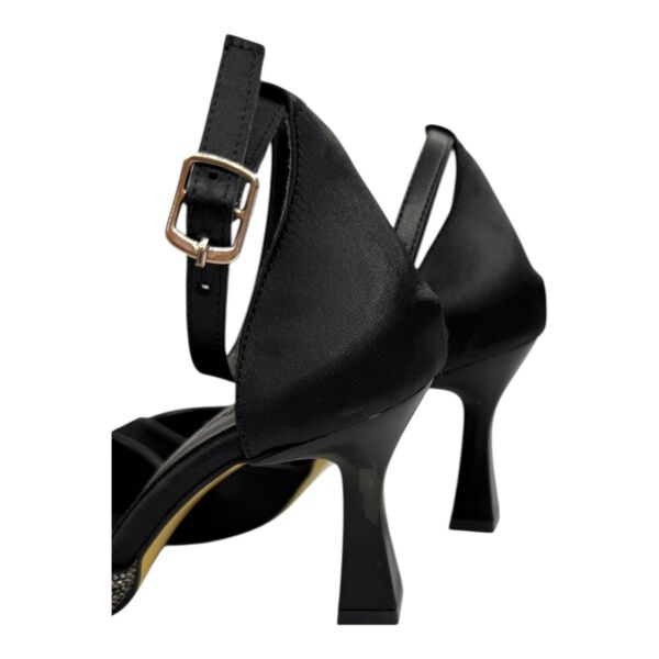 Saten Siyah Taşlı Topuklu Gelin Ayakkabısı