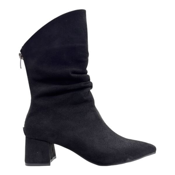Süet Dokulu Sivri Burun Kalın Topuk Kadın Bilek Bot – Siyah