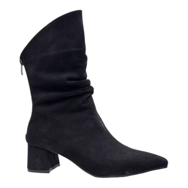 Süet Dokulu Sivri Burun Kalın Topuk Kadın Bilek Bot – Siyah