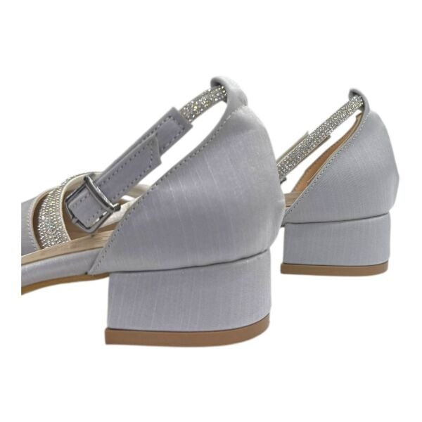 Gümüş Rengi Taş Detaylı Düşük Topuk Abiye Ayakkabı