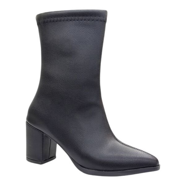 Siyah Kadın Bilek Botu Kalın Topuk sivri Burun Sade Model