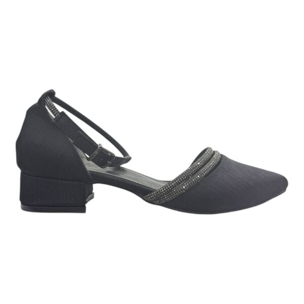 Siyah Simli Taş Detaylı Düşük Topuk Abiye Ayakkabı