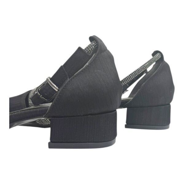 Siyah Simli Taş Detaylı Düşük Topuk Abiye Ayakkabı