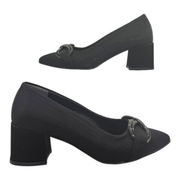 Siyah Tokalı Kalın Topuk Abiye Ayakkabı