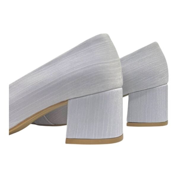 Gümüş Parlak Kalın Topuk Taşlı Abiye Ayakkabı