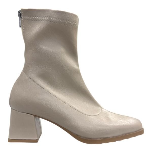 Bej Kadın Bilek Botu Kalın Topuk Yuvarlak Burun Zigzag Dikişli