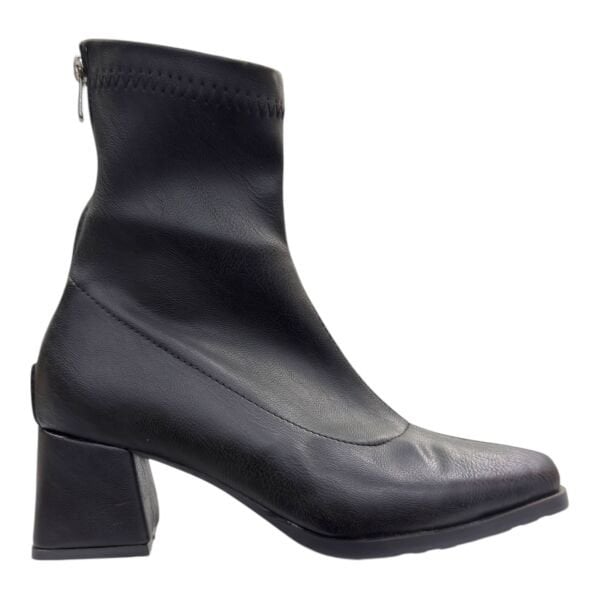 Siyah Kadın Bilek Botu Kalın Topuk Yuvarlak Burun Fermuarlı