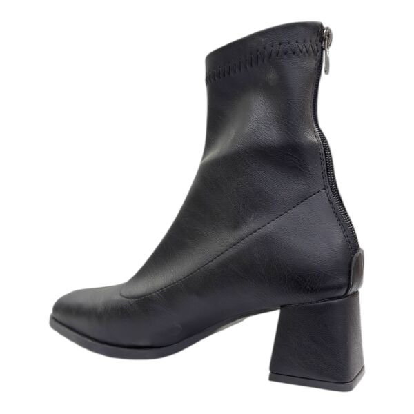 Siyah Kadın Bilek Botu Kalın Topuk Yuvarlak Burun Fermuarlı