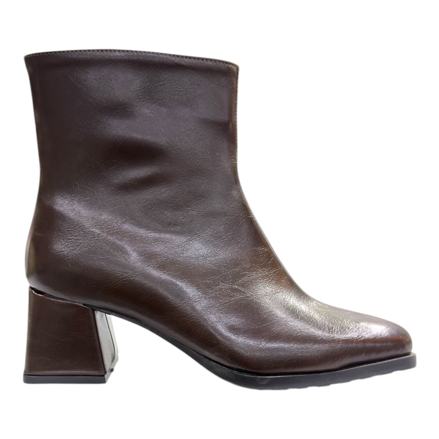 Kahverengi Blok Topuklu Bilek Boy Bot, Sivri Burun Şık Tasarım