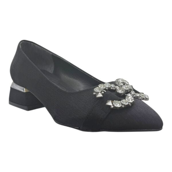 Siyah Büyük Taş Tokalı Kalın Topuk Abiye Ayakkabı 38