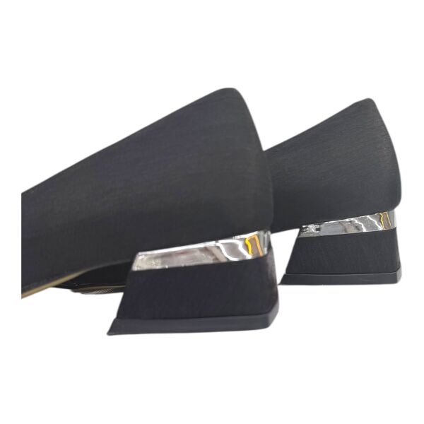 Siyah Oval Altın Tokalı Parlak Topuk Abiye Ayakkabı