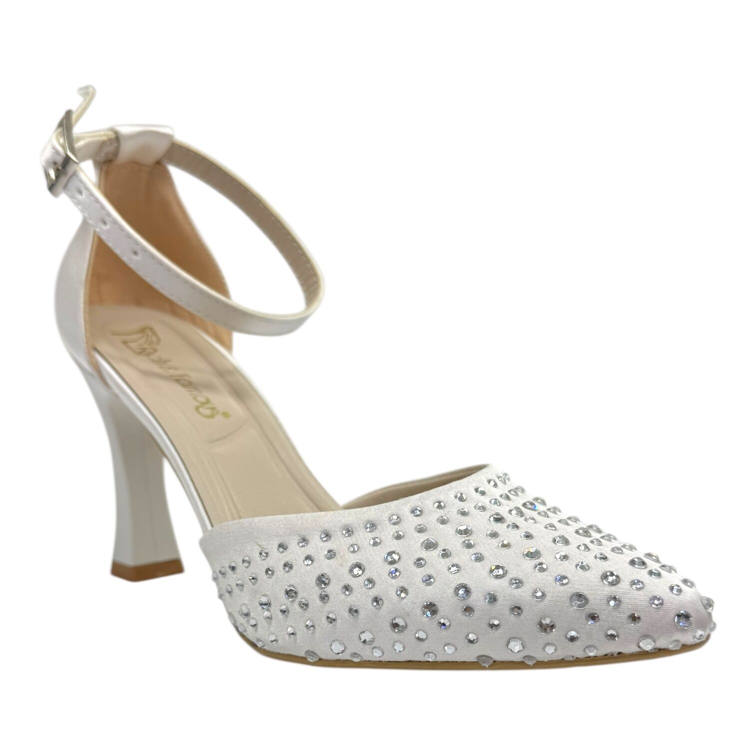 Kristal Taşlı Sivri Burun İnce Topuklu Zarif İnci Beyazı