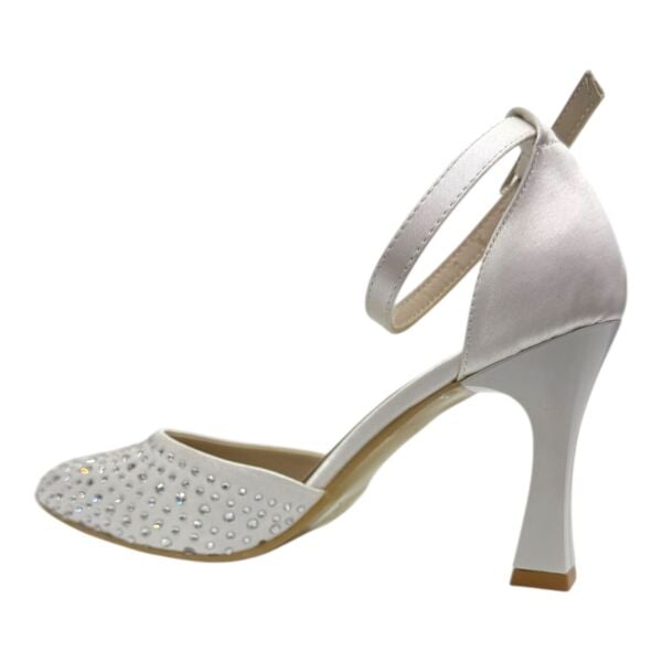 Kristal Taşlı Sivri Burun İnce Topuklu Zarif İnci Beyazı