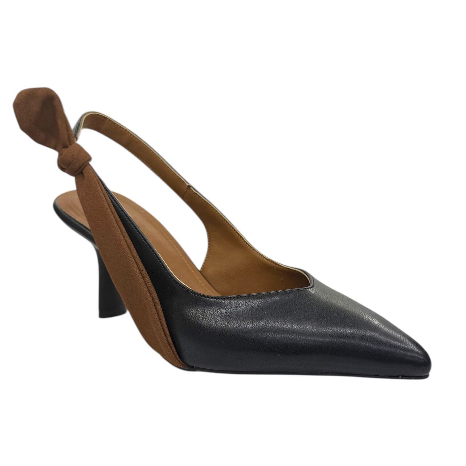 Fiyonklu Siyah-Kahve Topuklu Ayakkabı