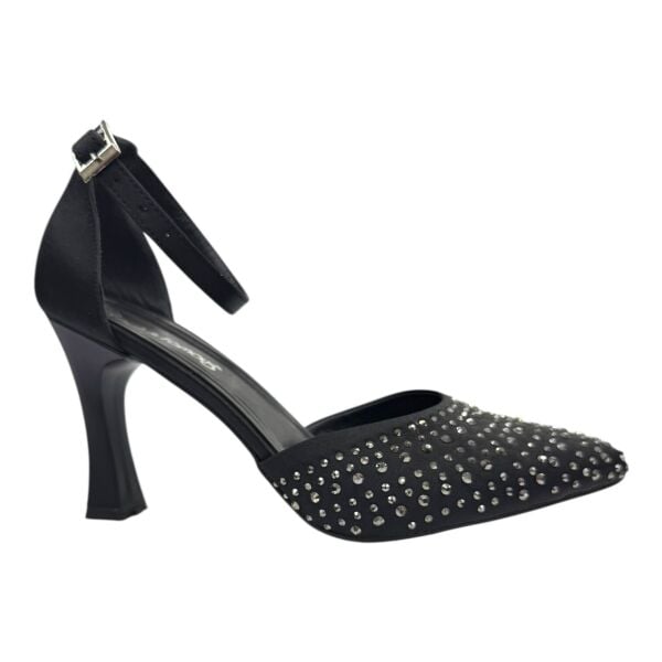Kristal Taşlı Sivri Burun İnce Topuklu Zarif Siyah