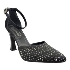 Kristal Taşlı Sivri Burun İnce Topuklu Zarif Siyah