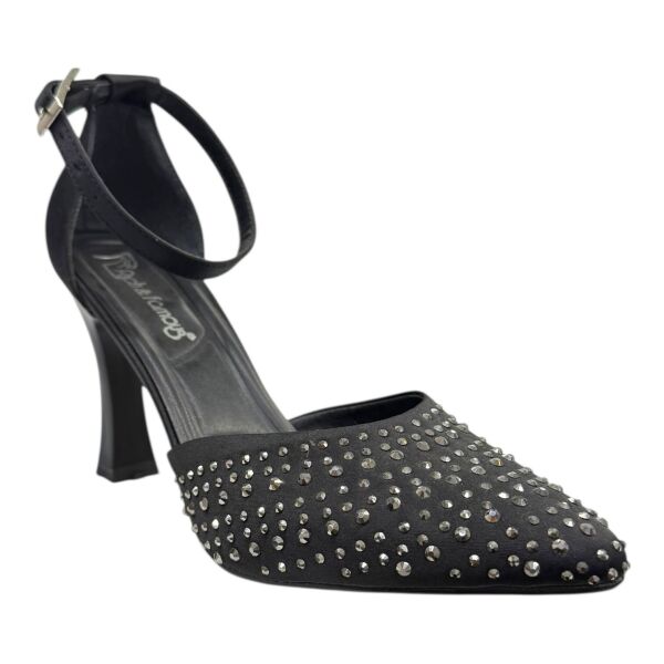 Kristal Taşlı Sivri Burun İnce Topuklu Zarif Siyah