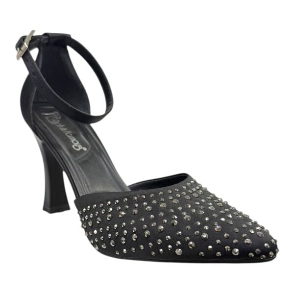 Kristal Taşlı Sivri Burun İnce Topuklu Zarif Siyah