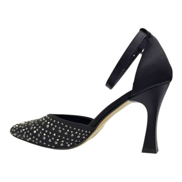 Kristal Taşlı Sivri Burun İnce Topuklu Zarif Siyah