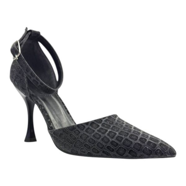 Siyah Desenli İnce Topuklu Modern Şık