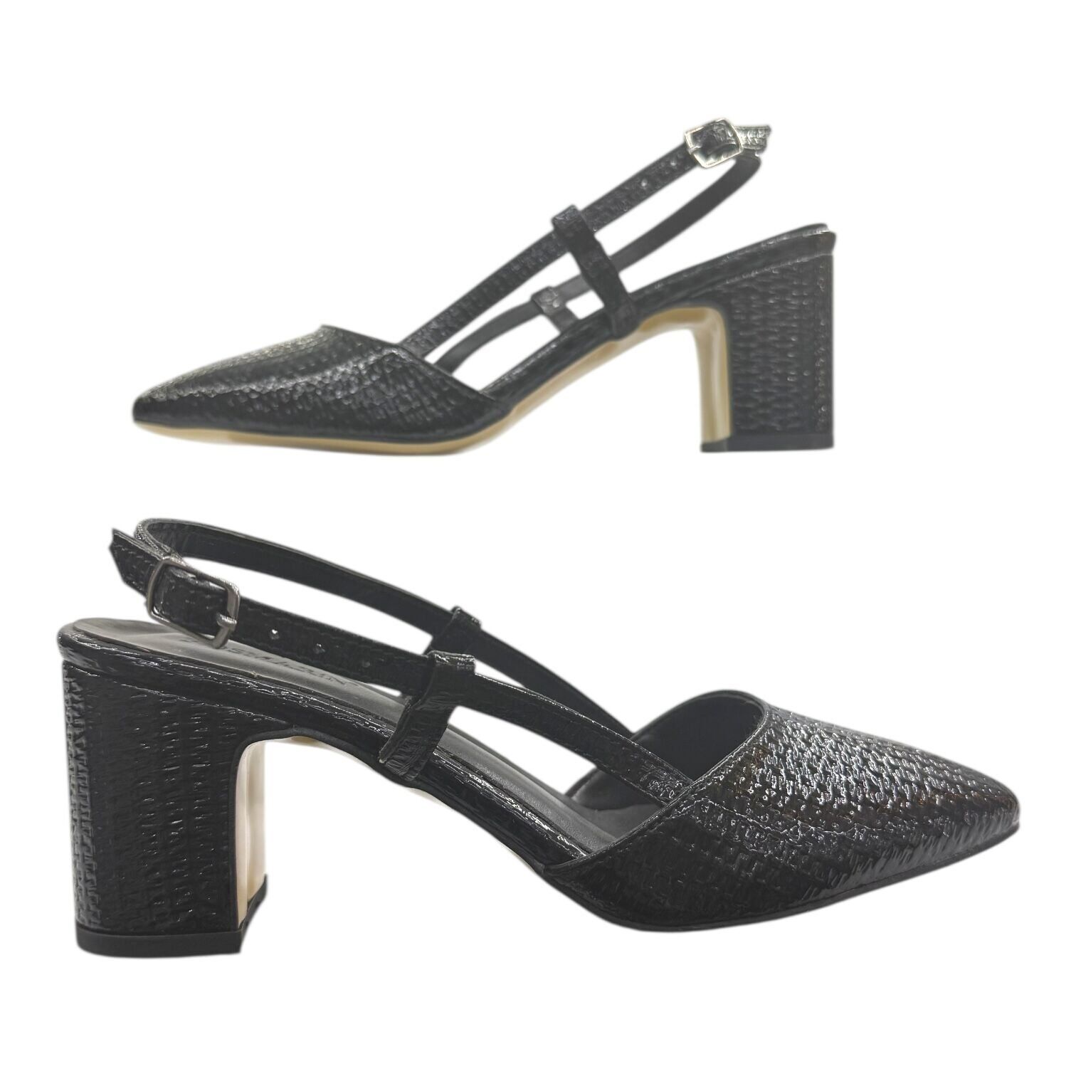 Siyah Rugan Dokulu Kalın Topuk  Ayakkabı